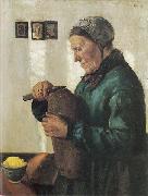 Christian Krohg Kone som skjarer brod painting